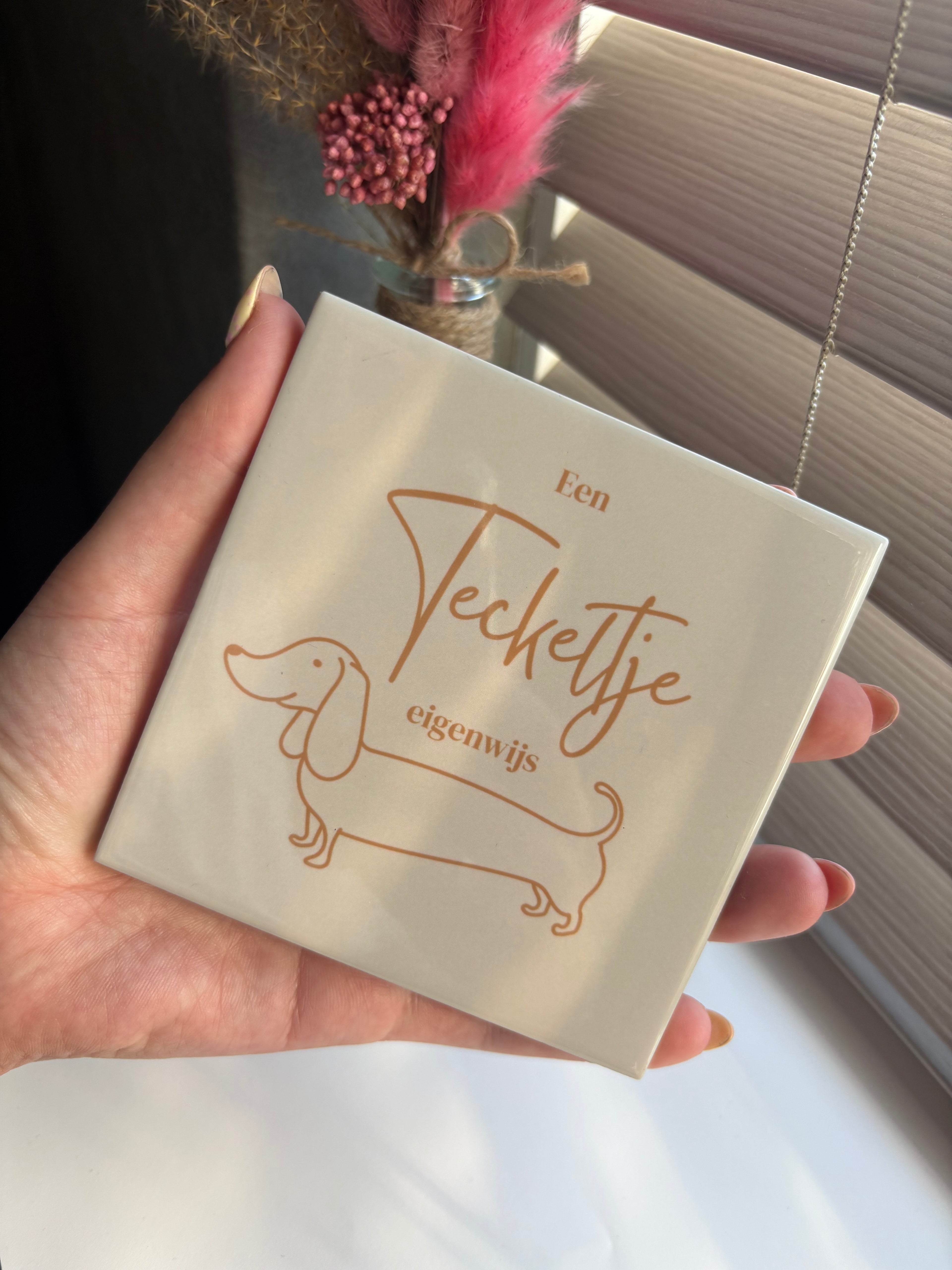 Tegeltje teckeltje eigenwijs (beige/goud)