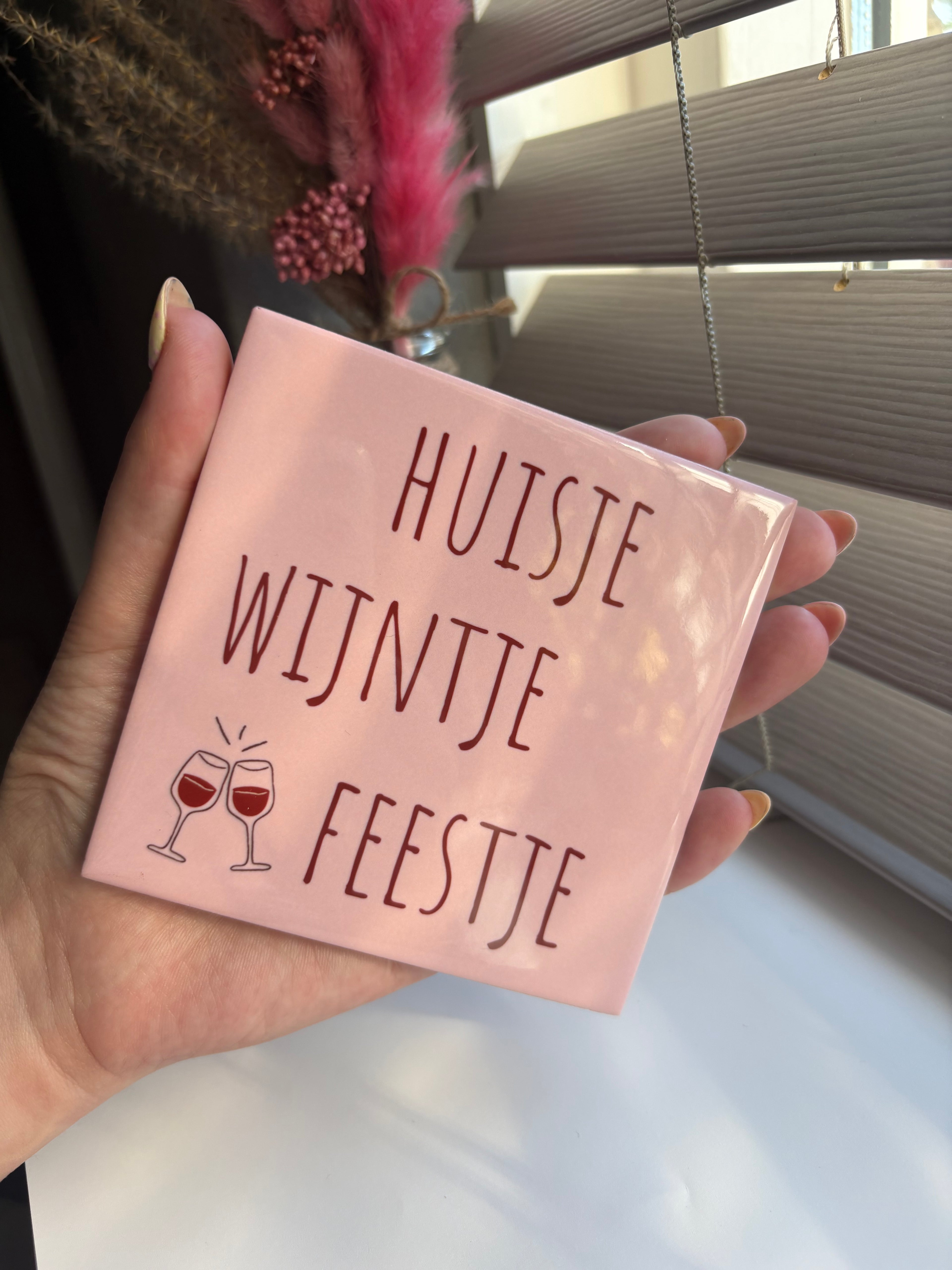 Tegeltje huisje wijntje feestje