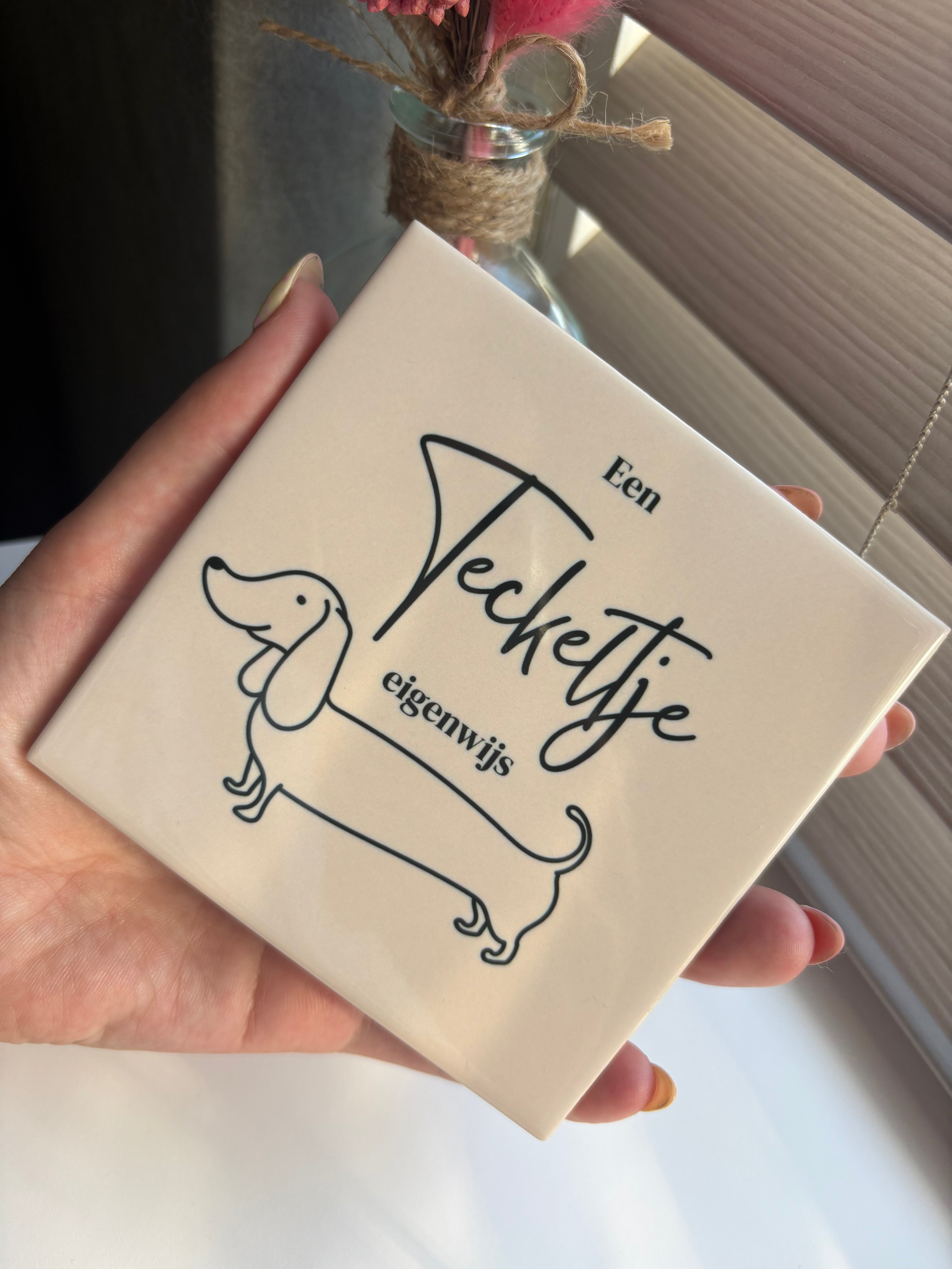 Tegeltje een teckeltje eigenwijs (beige/groen)