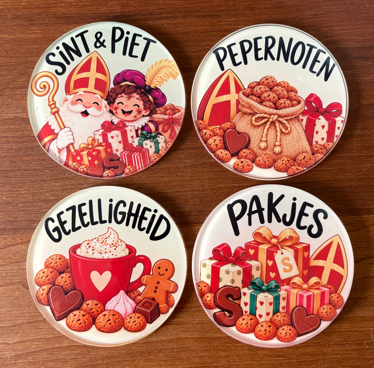 Glazen onderzetters Sinterklaas - set van 4