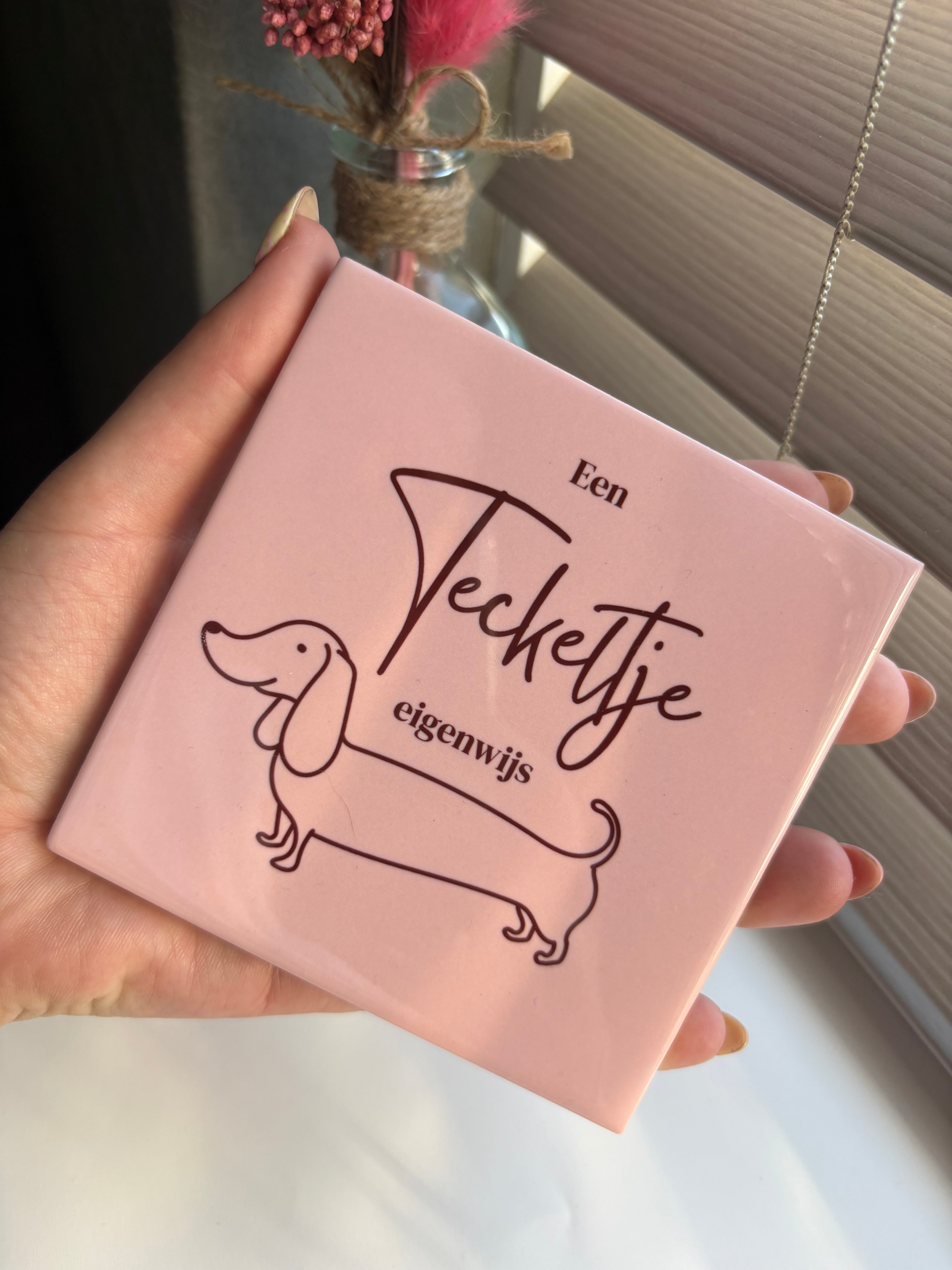 Tegeltje teckeltje eigenwijs (roze)