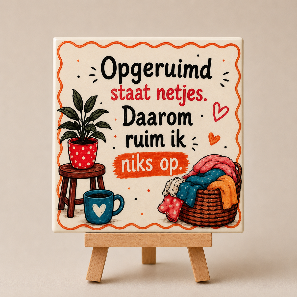 Tegeltje opgeruimd staat netjes