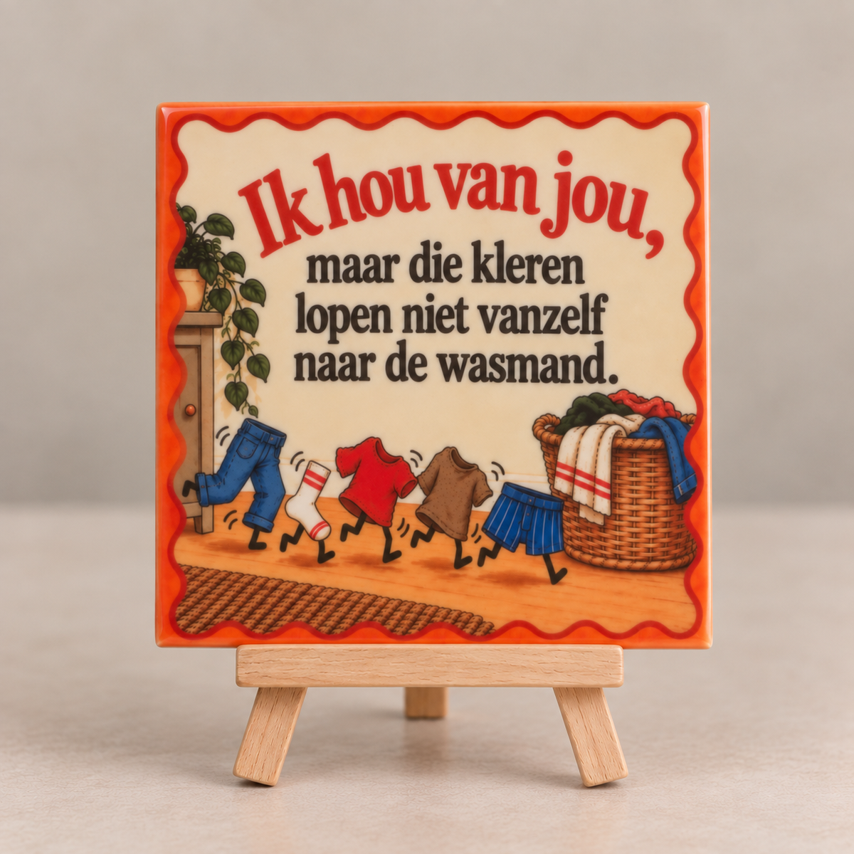 Tegeltje ik hou van jou, maar die kleren lopen niet vanzelf naar de wasmand